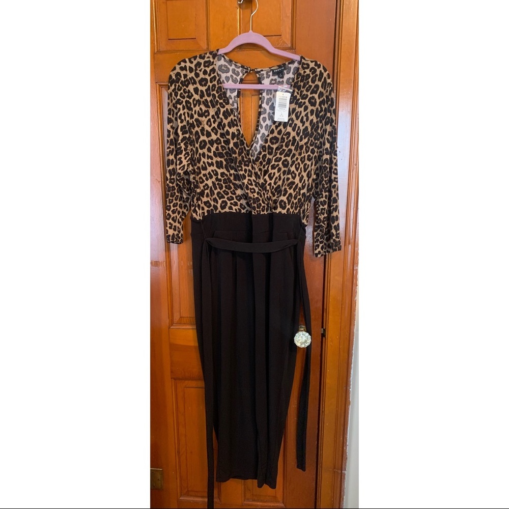 Torrid Leopard & Black Surplice Self-Tie Crop Jumpsuit